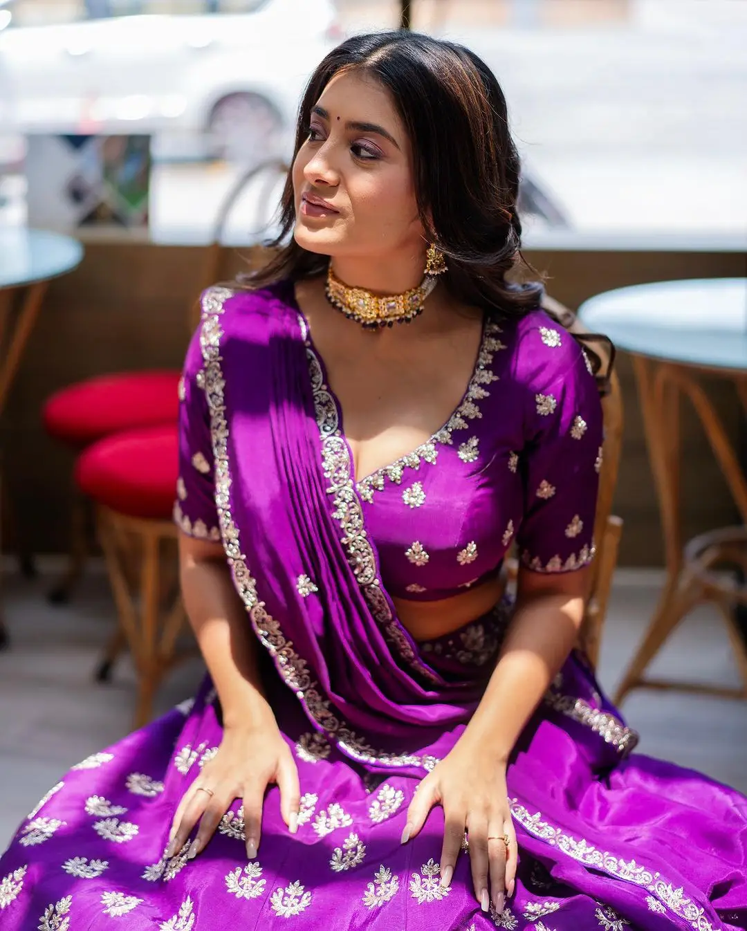 Telugu Actress Rashi Singh Stills in Violet Lehenga Choli